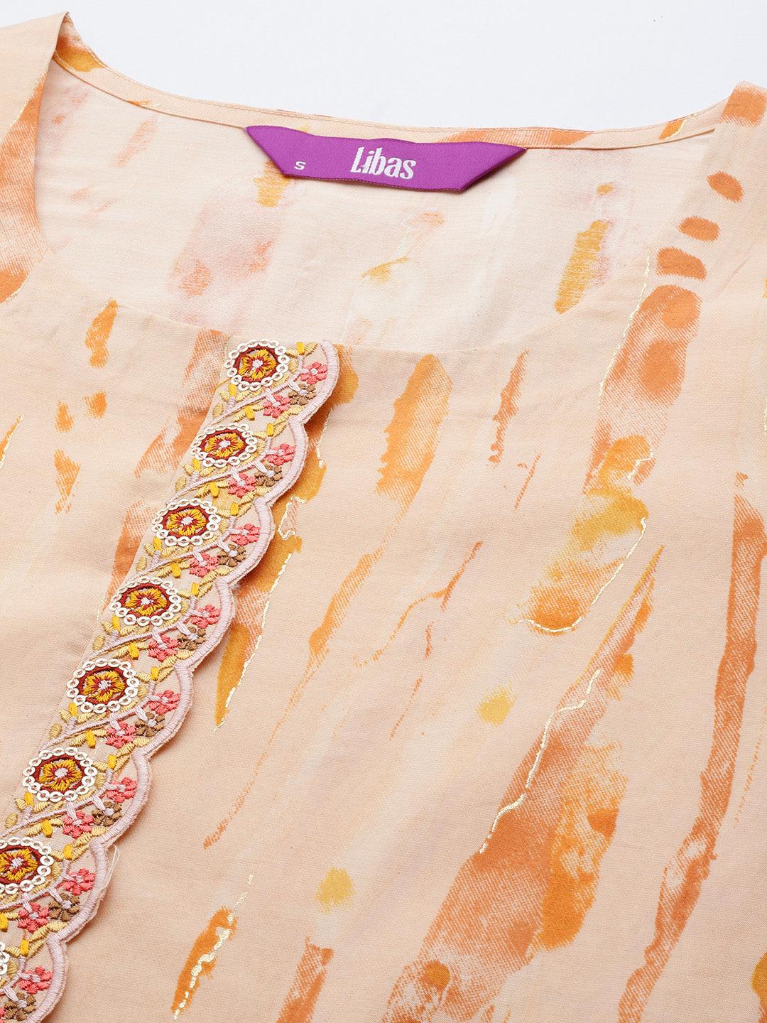 Orange Printed Silk Straight Kurta - Libas