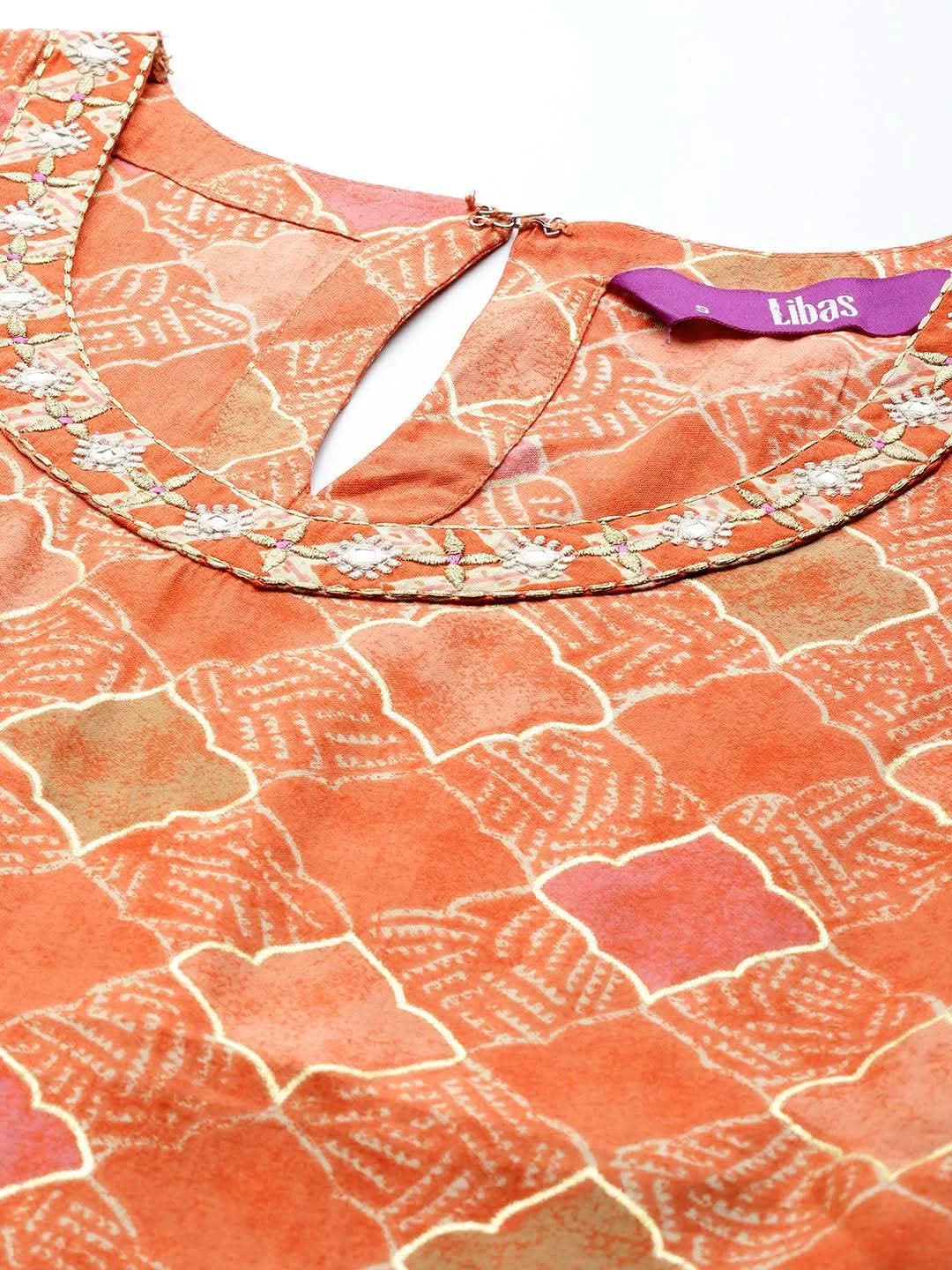 

Orange Printed Silk Straight Kurta