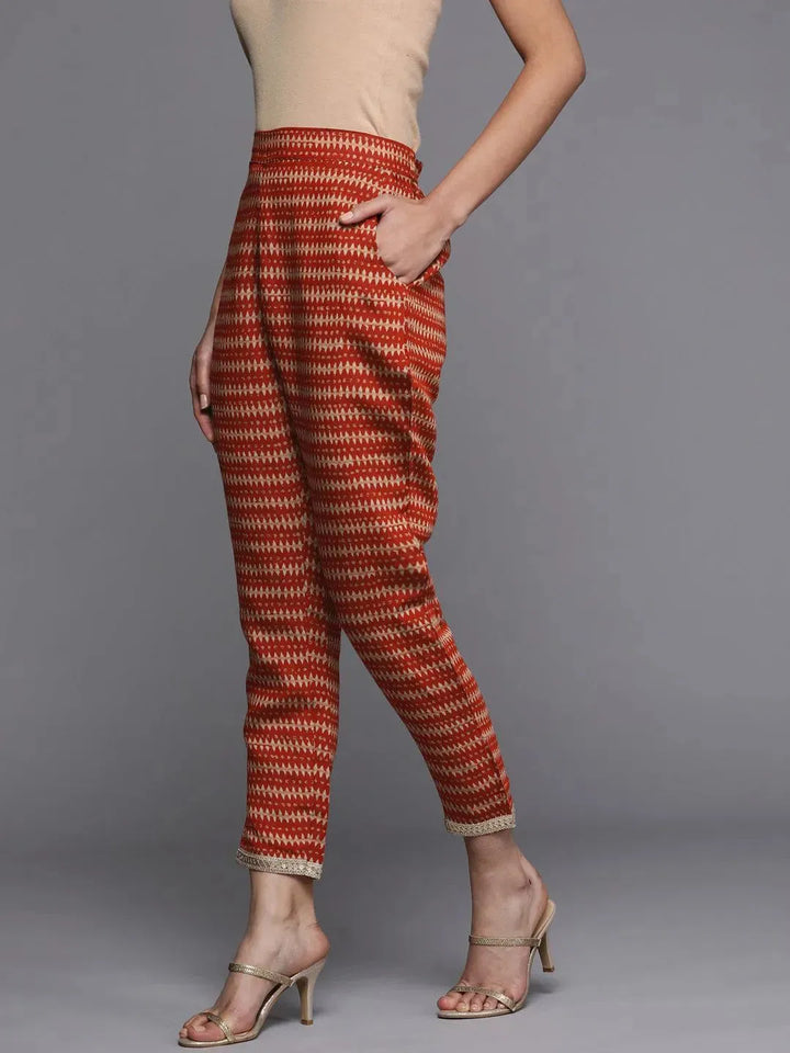 Orange Printed Silk Trousers - Libas