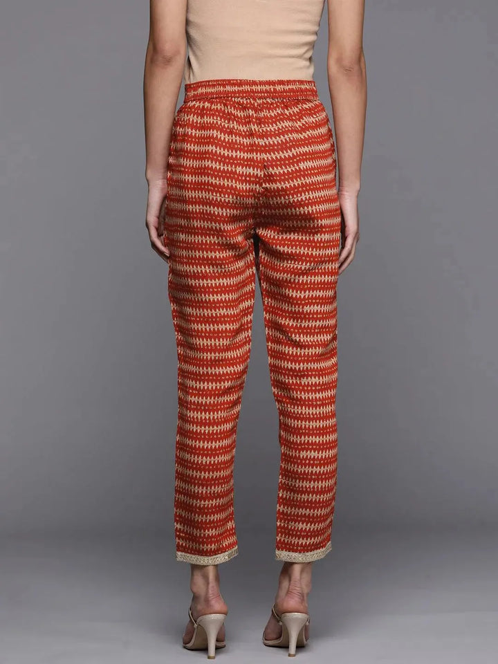 Orange Printed Silk Trousers - Libas