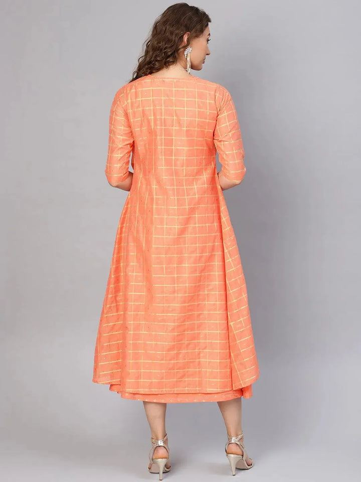 Orange Self Design Chanderi Dress With Jacket - Libas