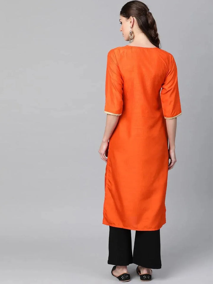 Orange Self Design Chanderi Kurta - Libas
