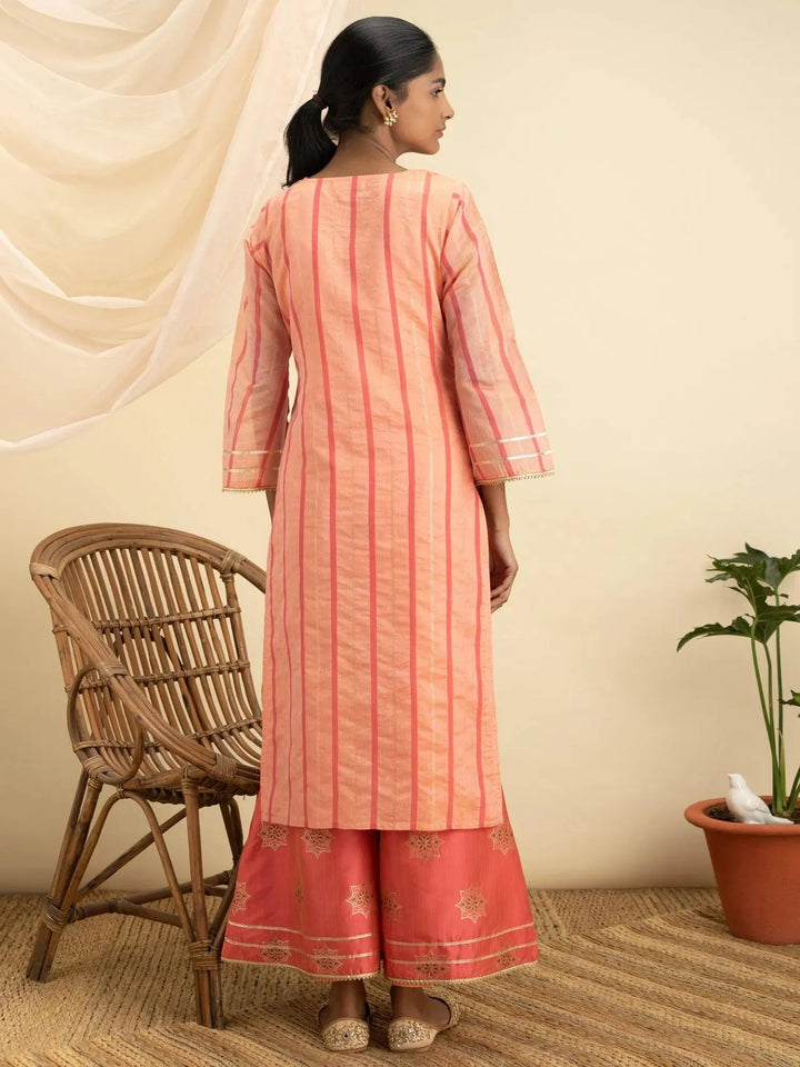 Orange Self Design Chanderi Silk Kurta Set - Libas