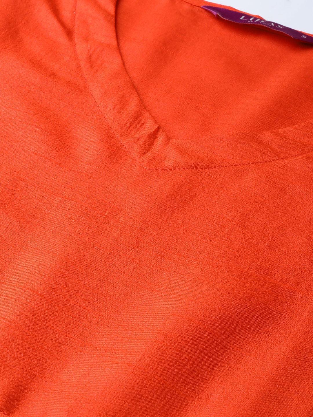Orange Solid Chanderi Silk A-Line Kurta With Palazzos & Dupatta