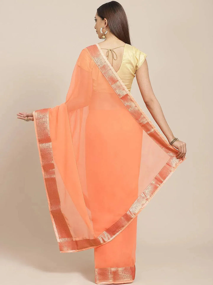 Orange Solid Chiffon Saree - Libas