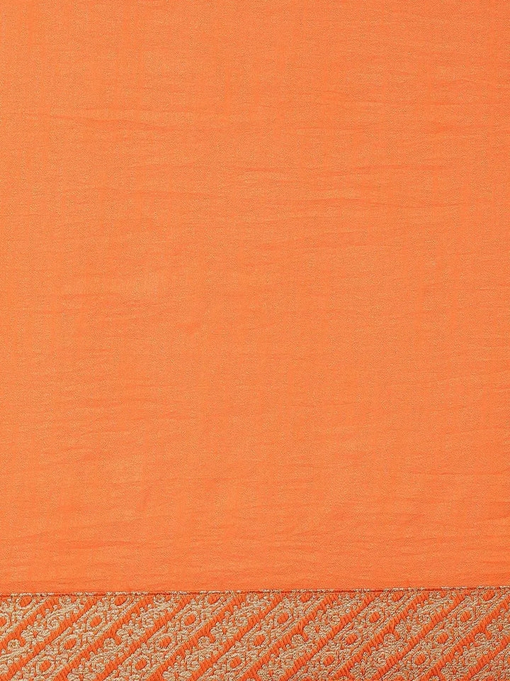 Orange Solid Chiffon Saree - Libas