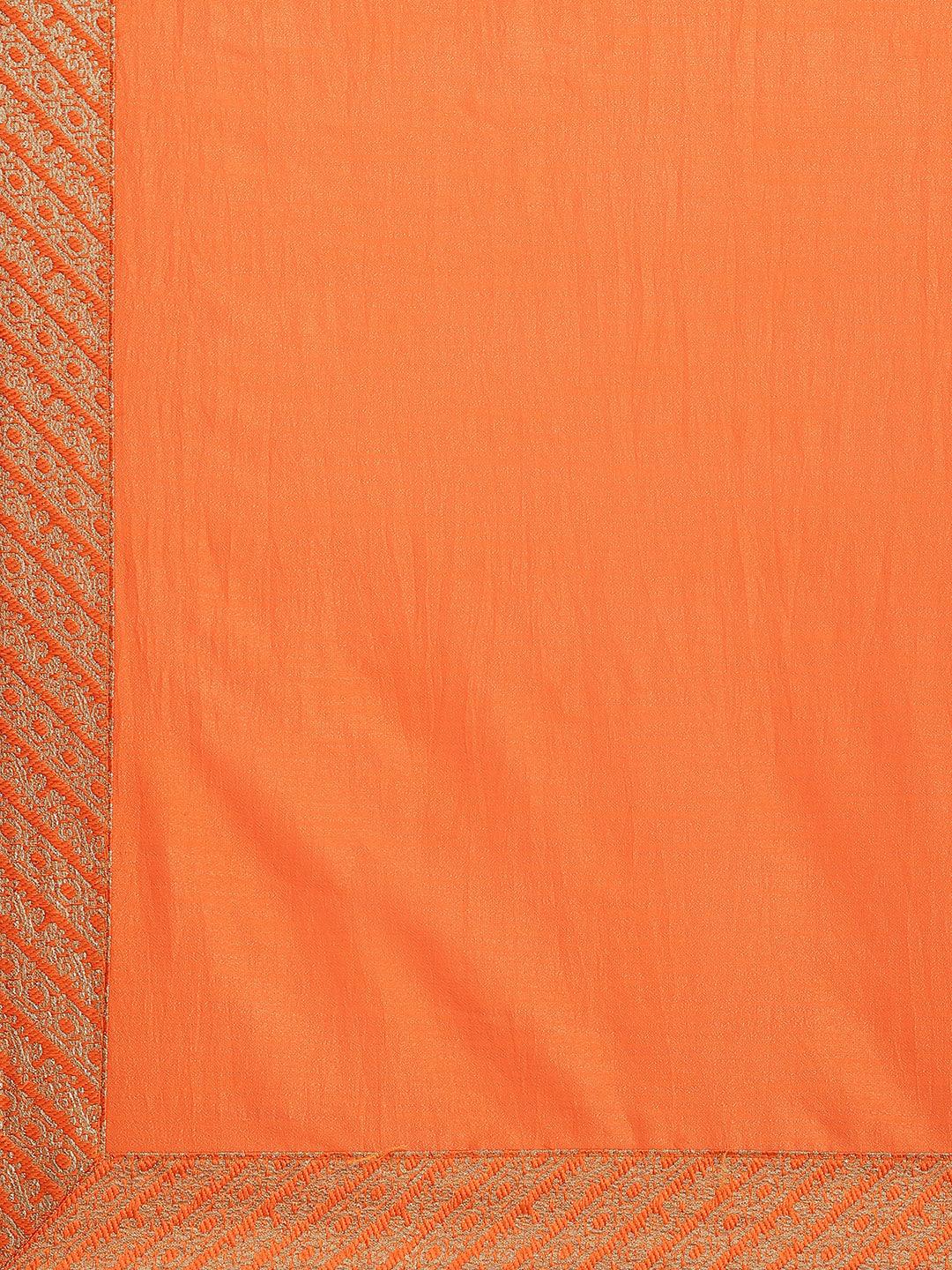 Orange Solid Chiffon Saree