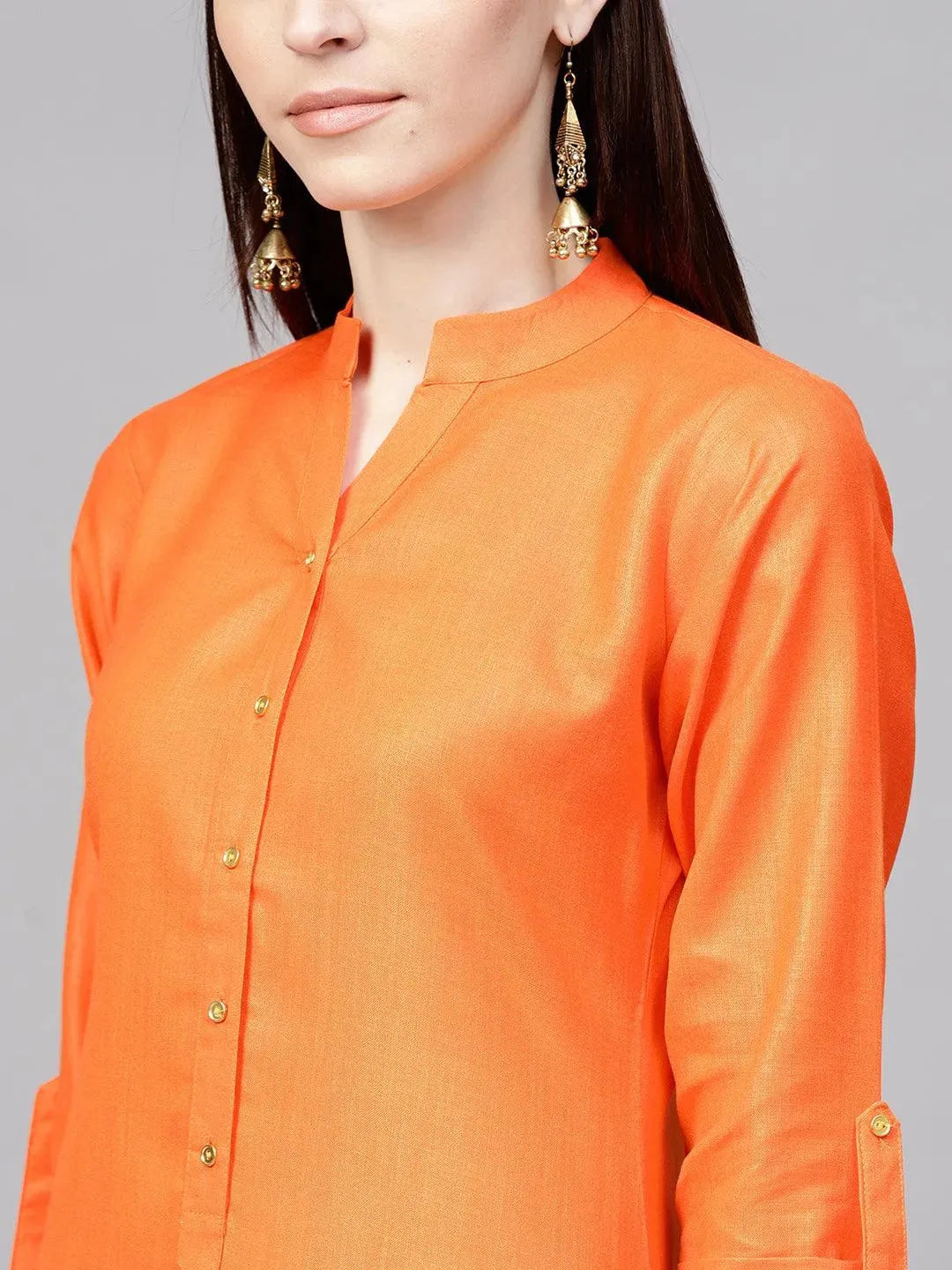 Orange Solid Cotton Kurta - Libas