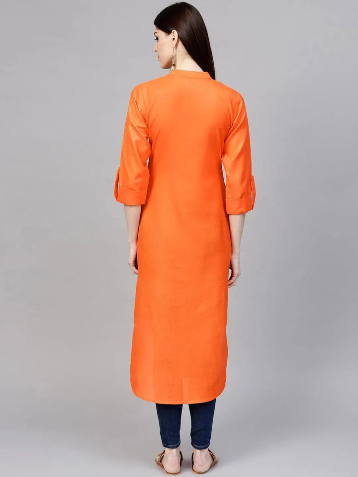 Orange Solid Cotton Kurta - Libas