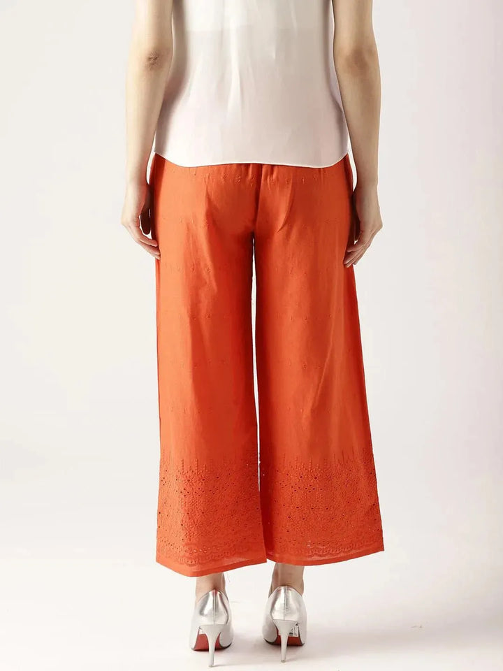 Orange Solid Cotton Palazzos - Libas