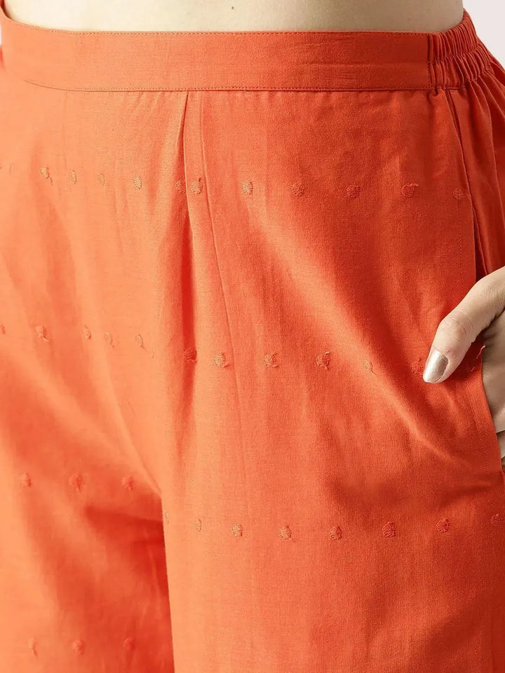Orange Solid Cotton Palazzos - Libas
