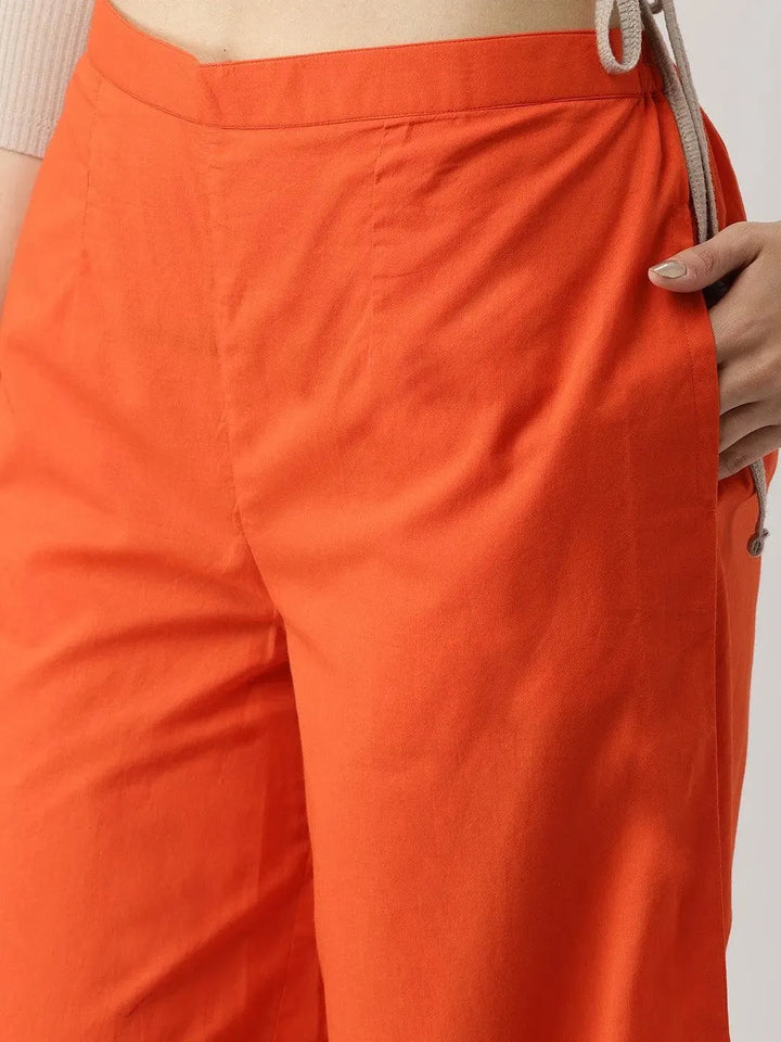 Orange Solid Cotton Palazzos - Libas
