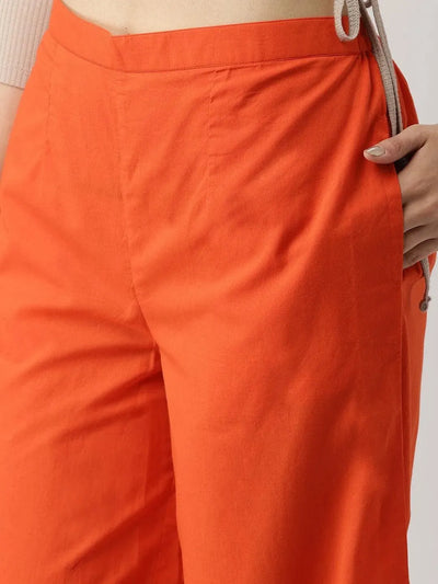 Orange Solid Cotton Palazzos - Libas