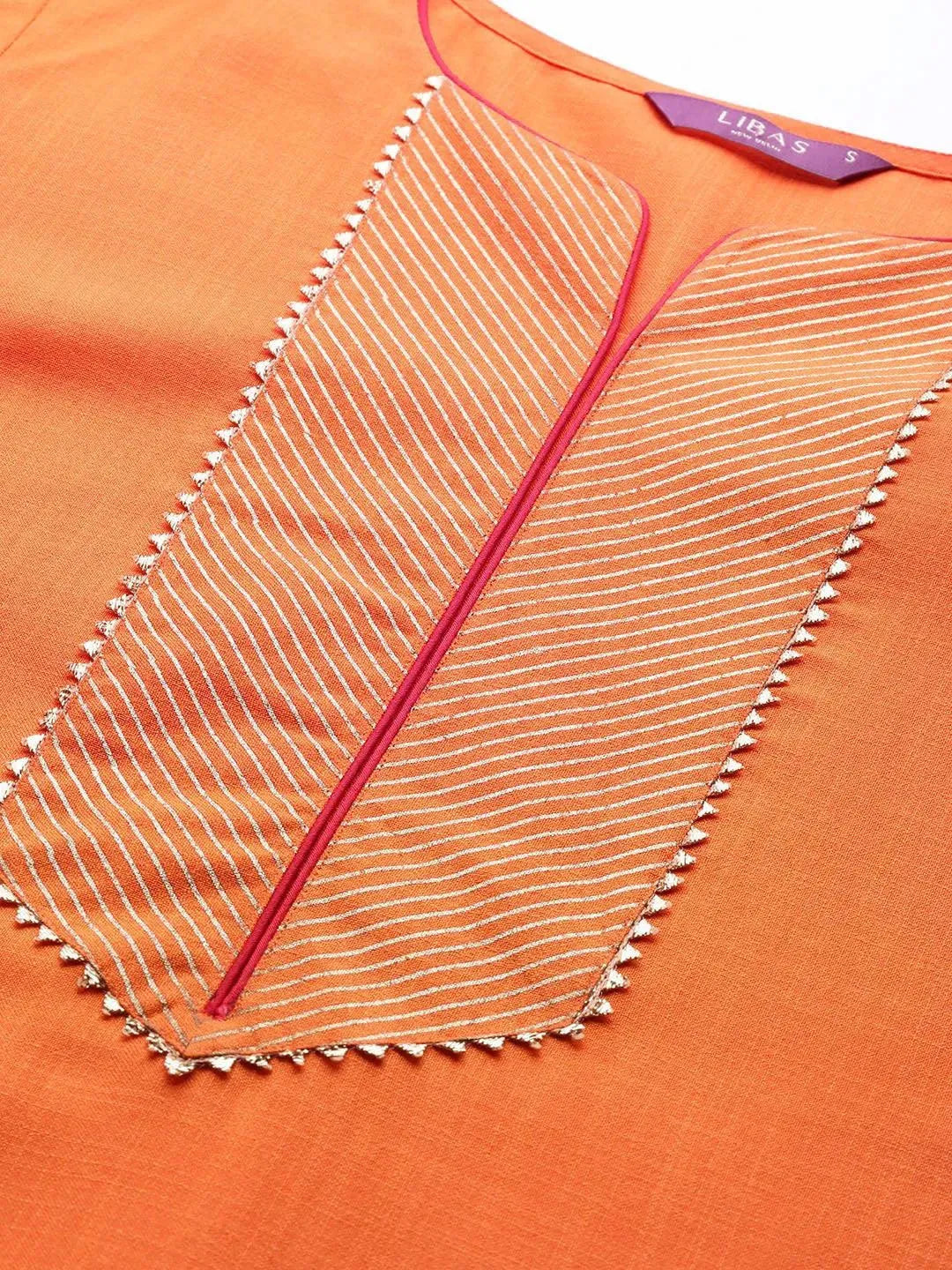 Orange Solid Cotton Suit Set - Libas 