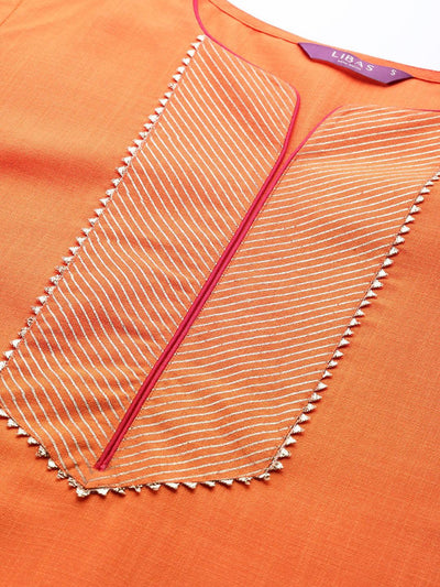 Orange Solid Cotton Suit Set - Libas