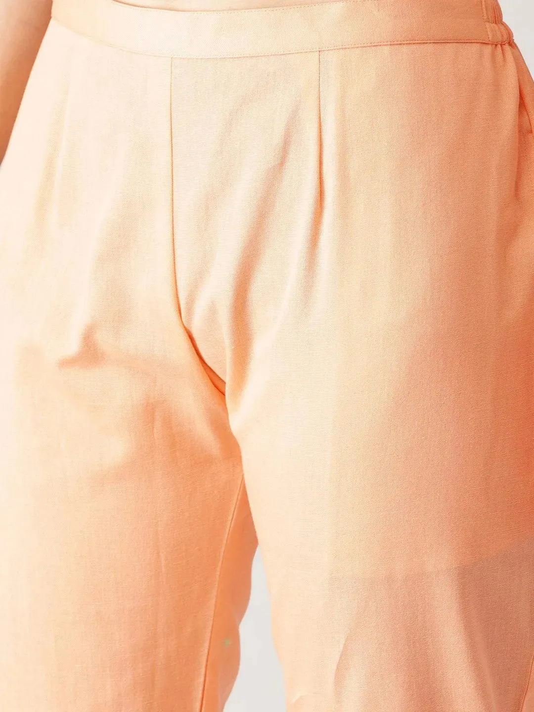 Orange Solid Cotton Trousers - Libas