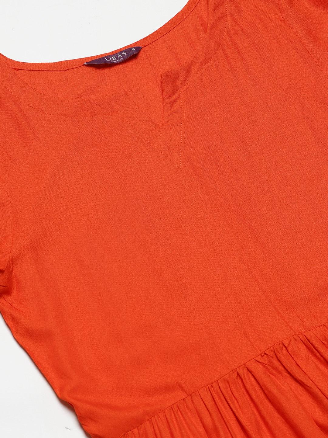 Orange Solid Rayon Suit Set - Libas