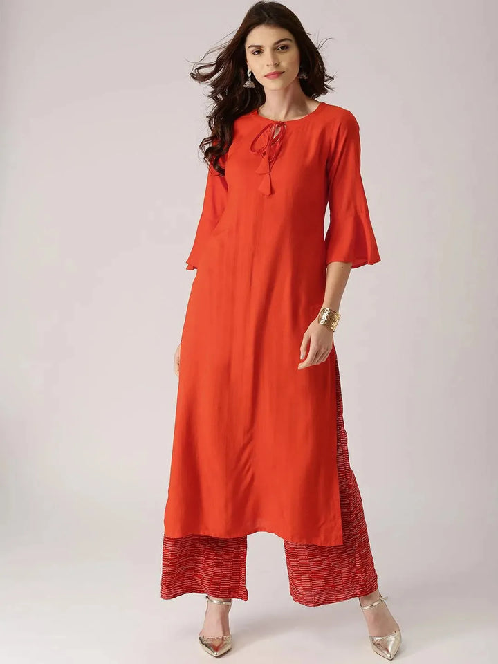 Orange Solid Rayon Kurta - Libas