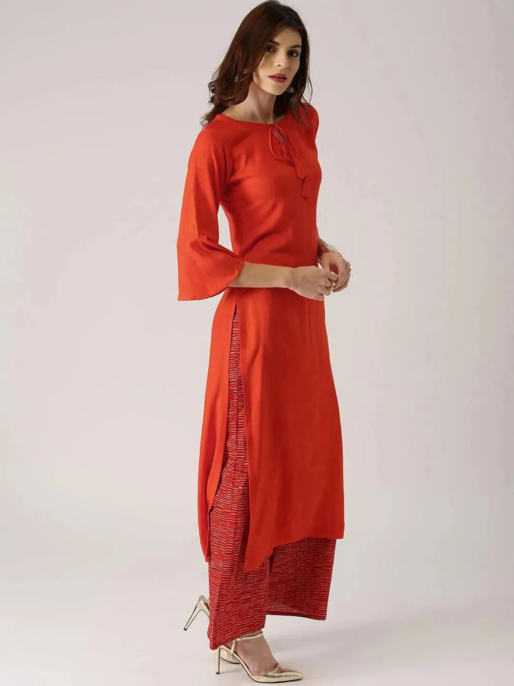 Orange Solid Rayon Kurta - Libas