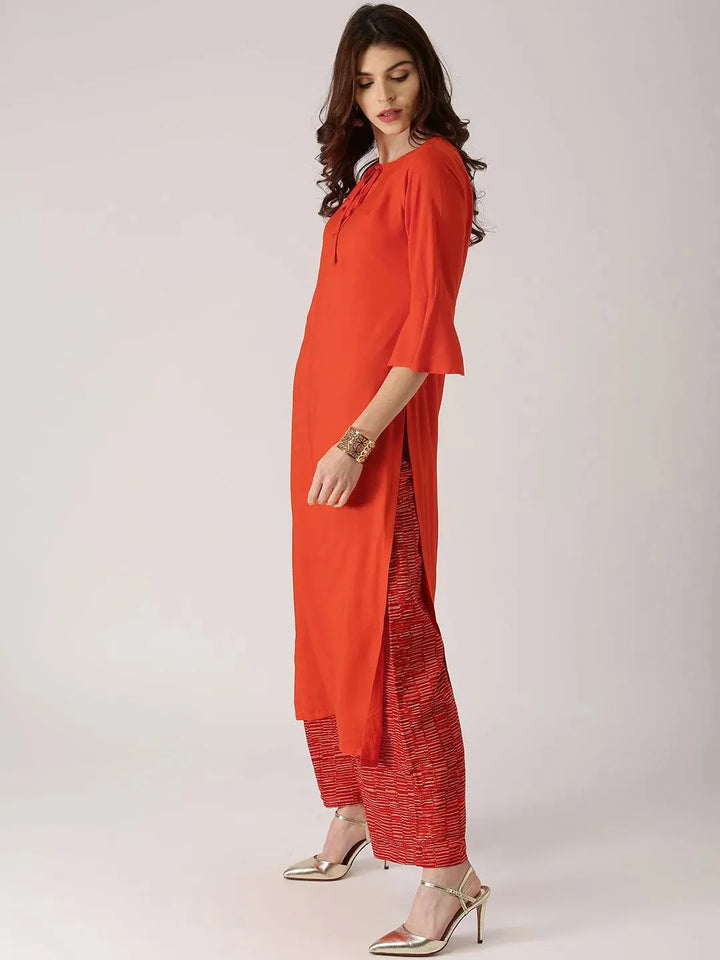 Orange Solid Rayon Kurta - Libas