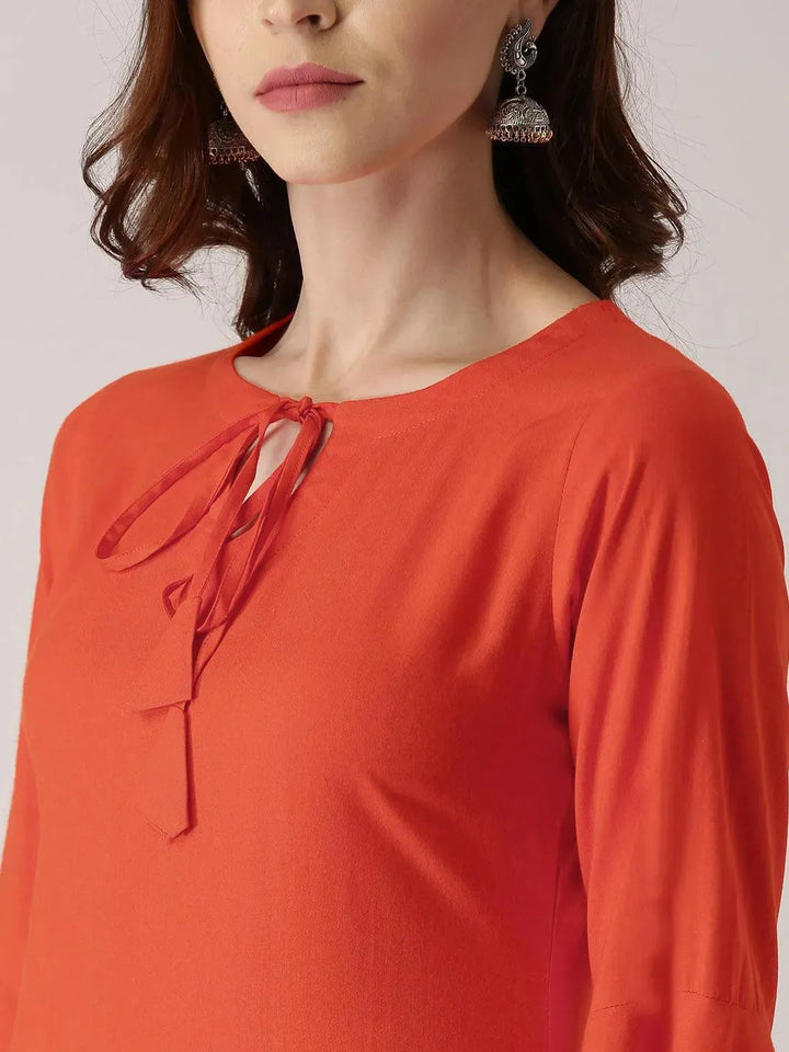 Orange Solid Rayon Kurta - Libas