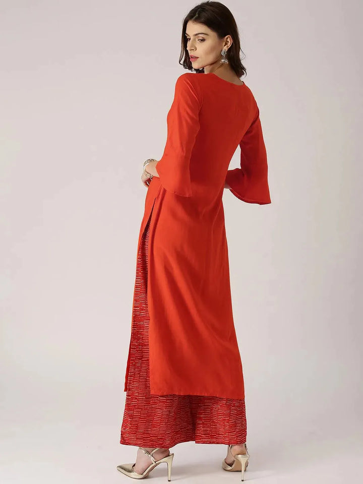 Orange Solid Rayon Kurta - Libas
