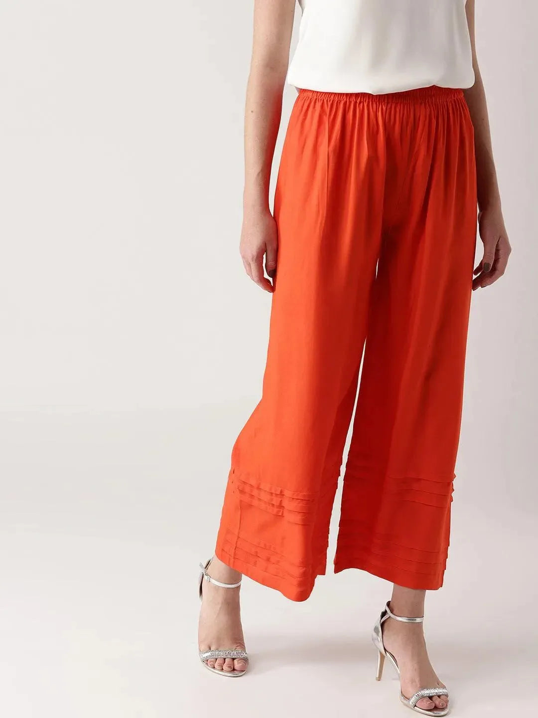 Orange Solid Rayon Palazzos - Libas