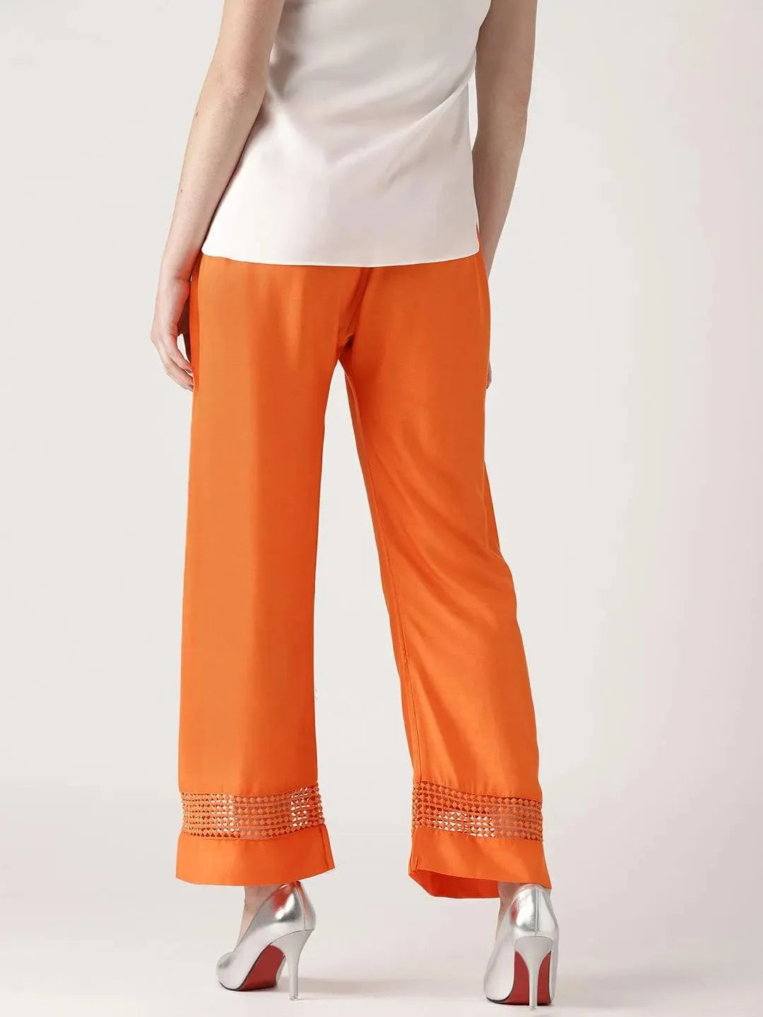 Orange Solid Rayon Palazzos - Libas