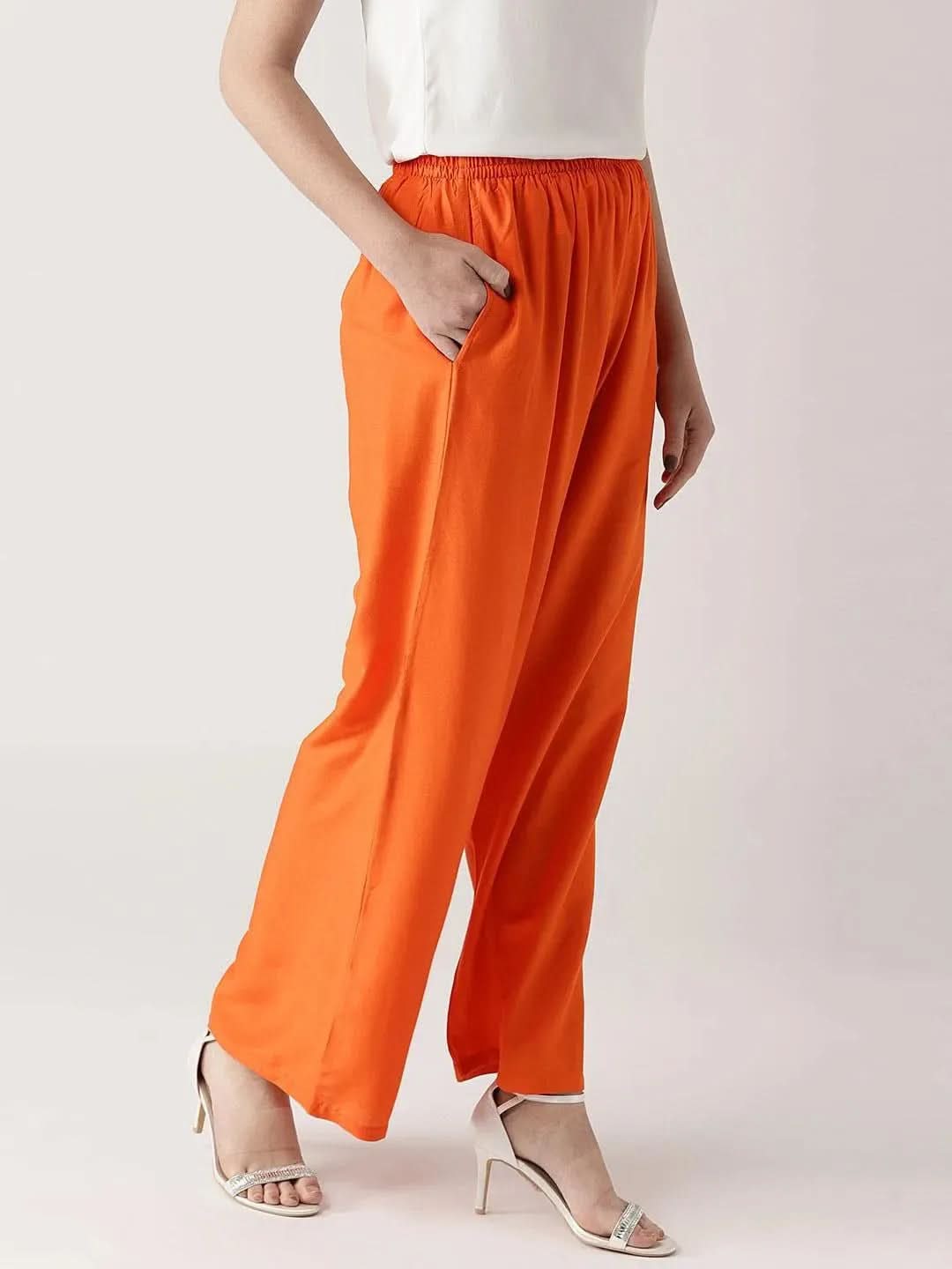 

Orange Solid Rayon Palazzos