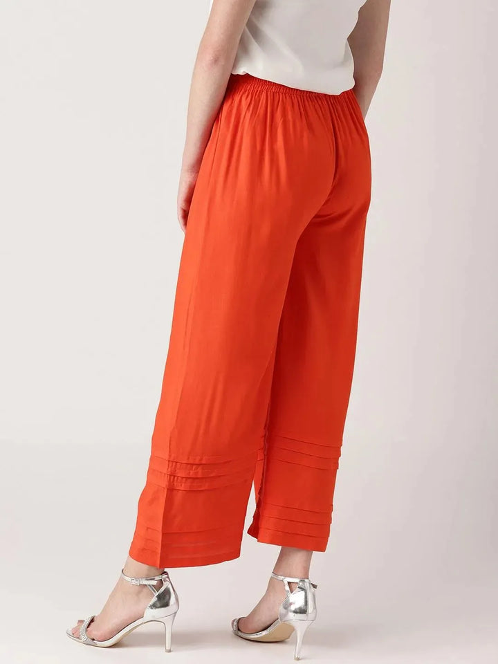 Orange Solid Rayon Palazzos - Libas
