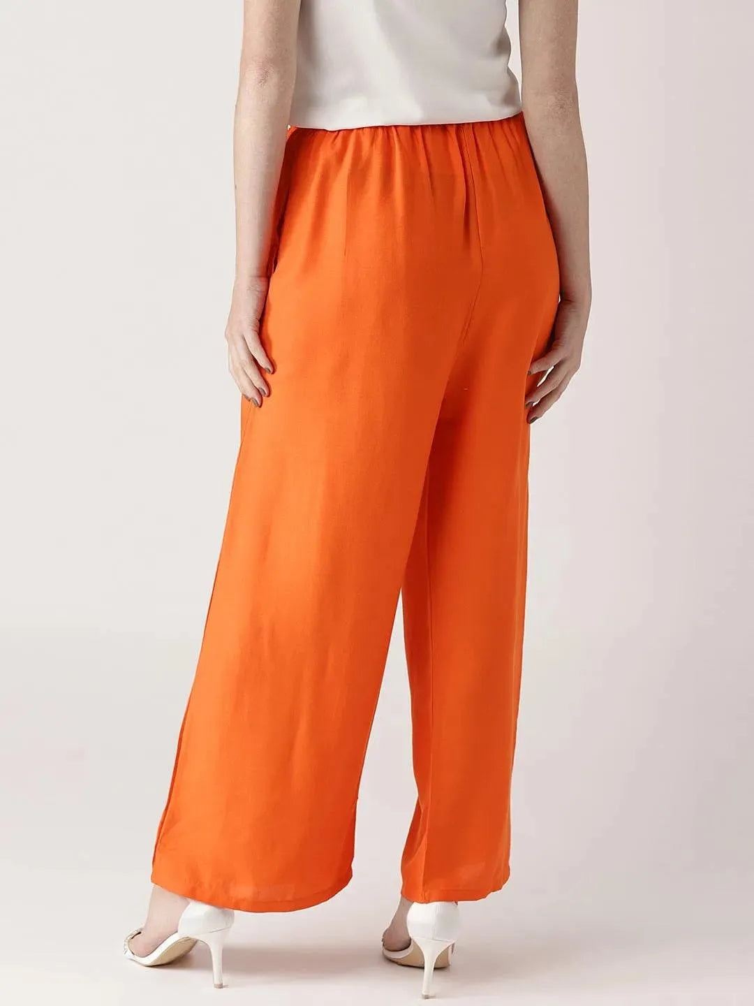 Orange Solid Rayon Palazzos - Libas