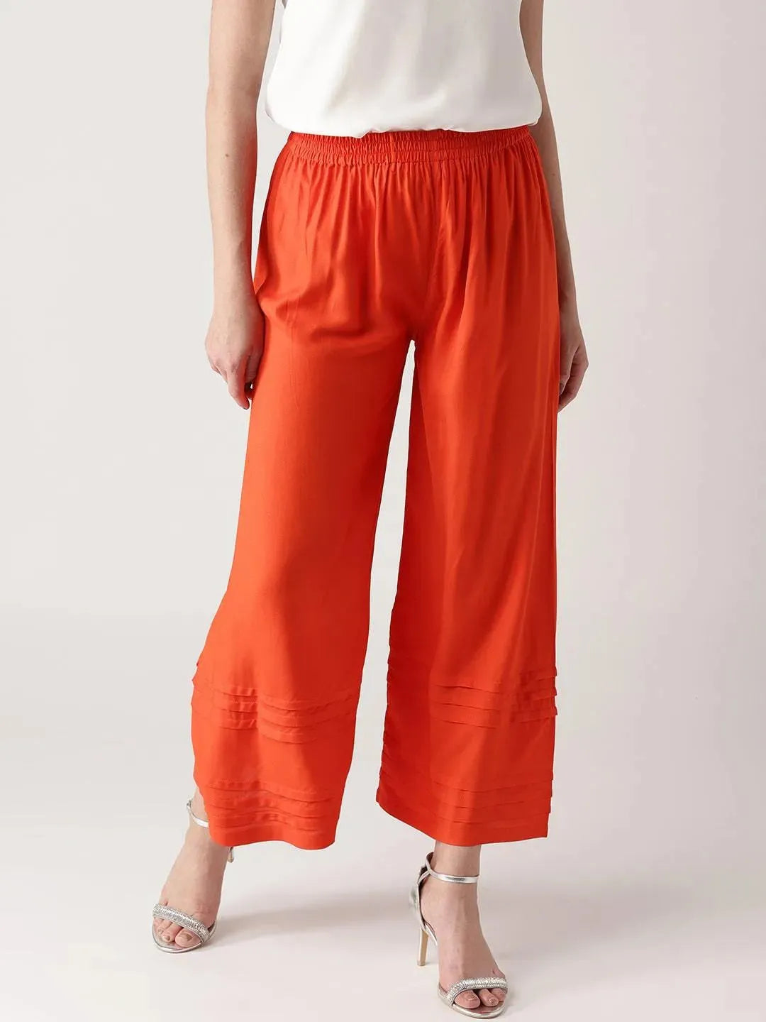 Orange Solid Rayon Palazzos - Libas 
