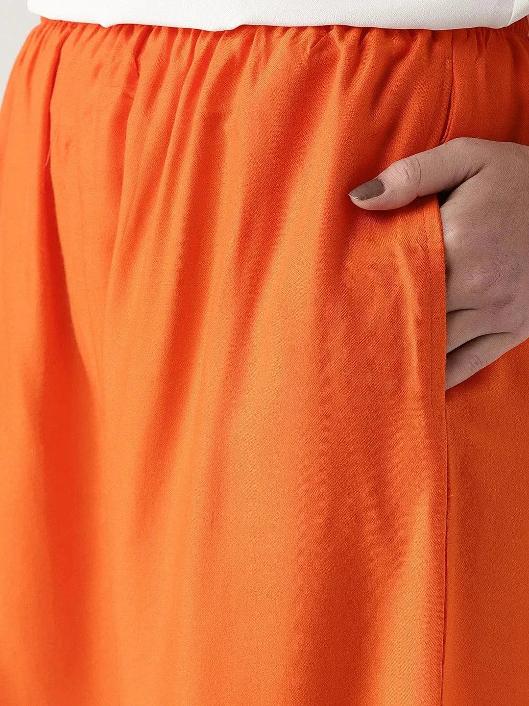 Orange Solid Rayon Palazzos - Libas