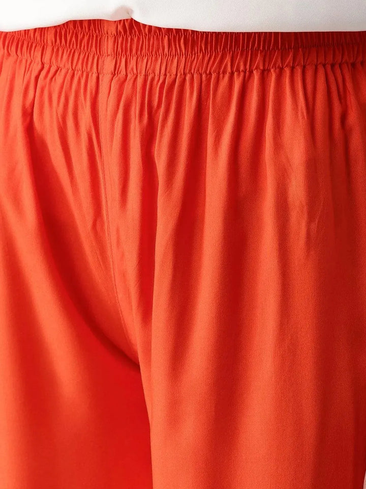 Orange Solid Rayon Palazzos - Libas