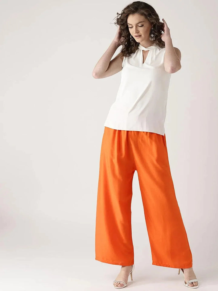 Orange Solid Rayon Palazzos - Libas