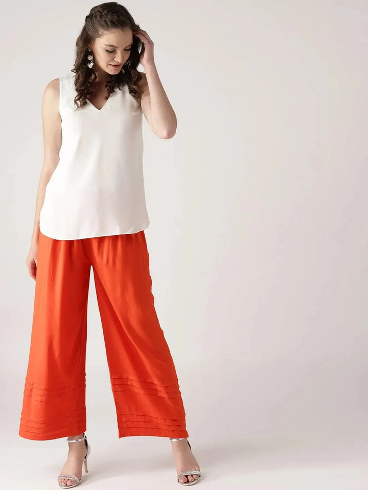 Orange Solid Rayon Palazzos - Libas