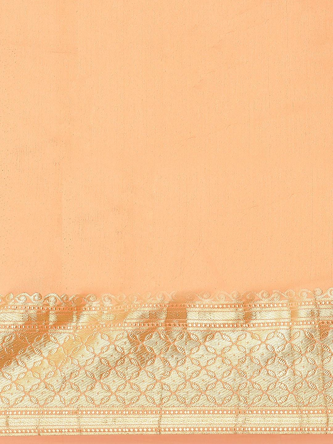 Orange Solid Silk Blend Saree - Libas