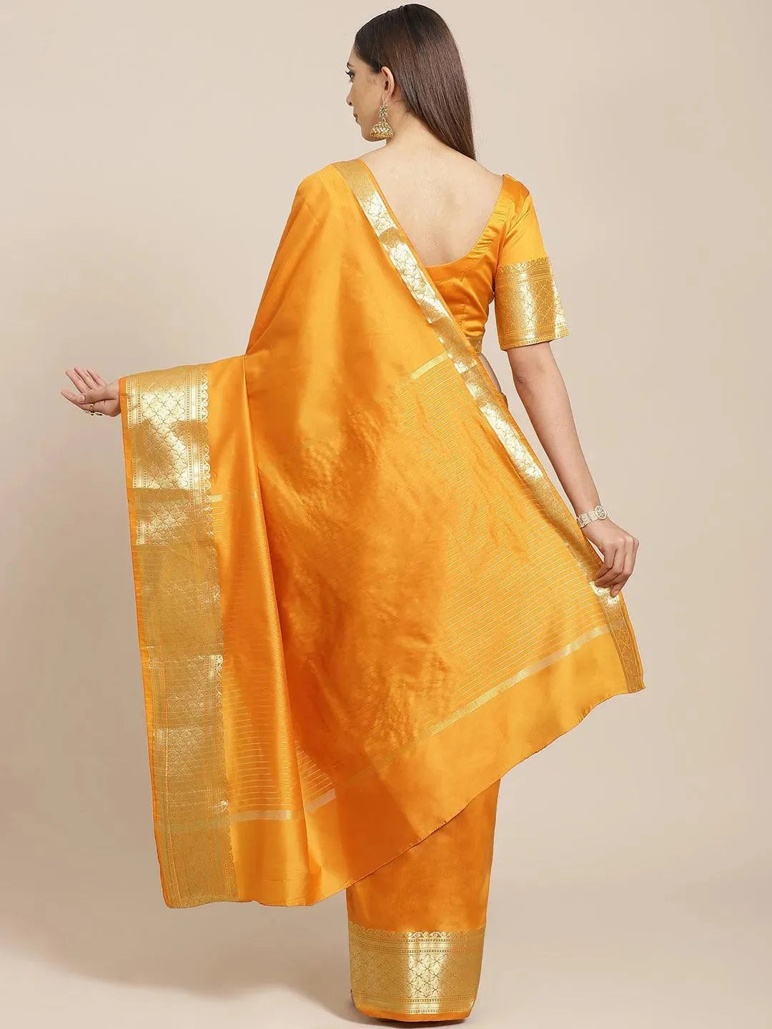 Orange Solid Silk Saree - Libas