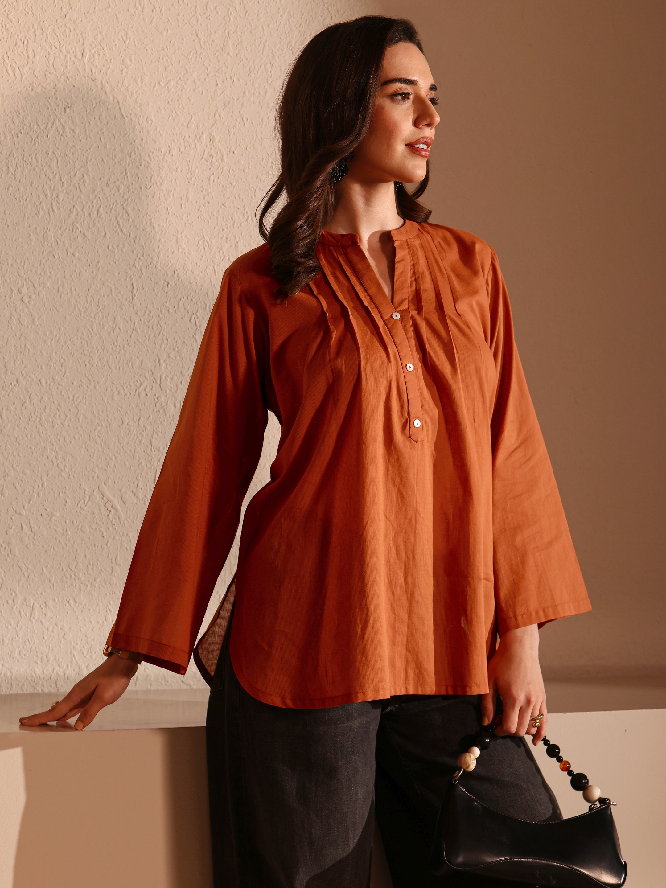 libas Orange Solid Solid Cotton Straight Short Kurti-picture-60