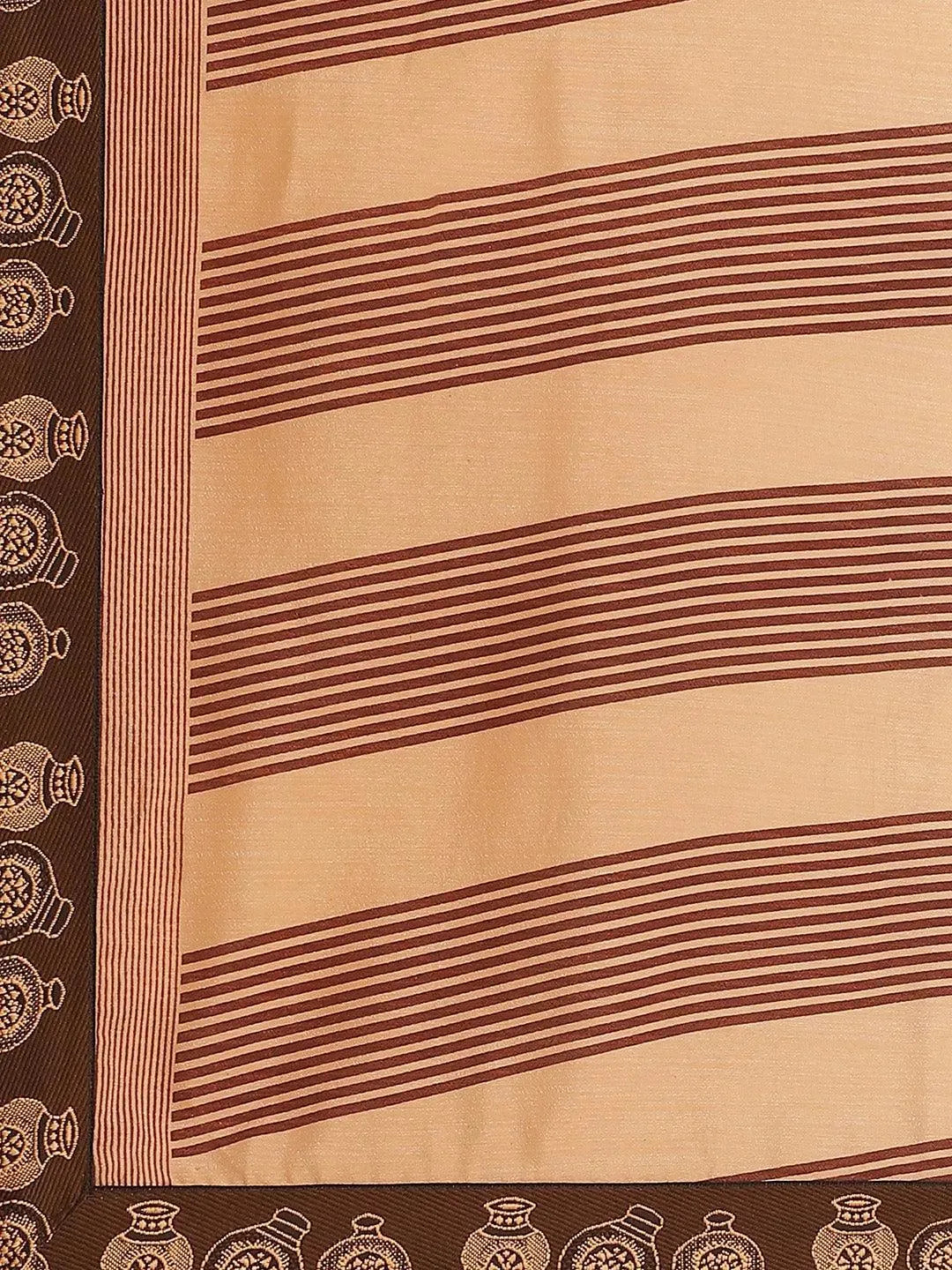 Orange Striped Chiffon Saree - Libas 