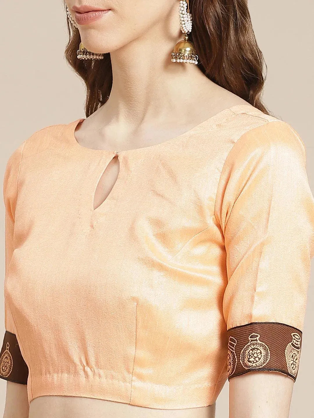 Orange Striped Chiffon Saree - Libas 