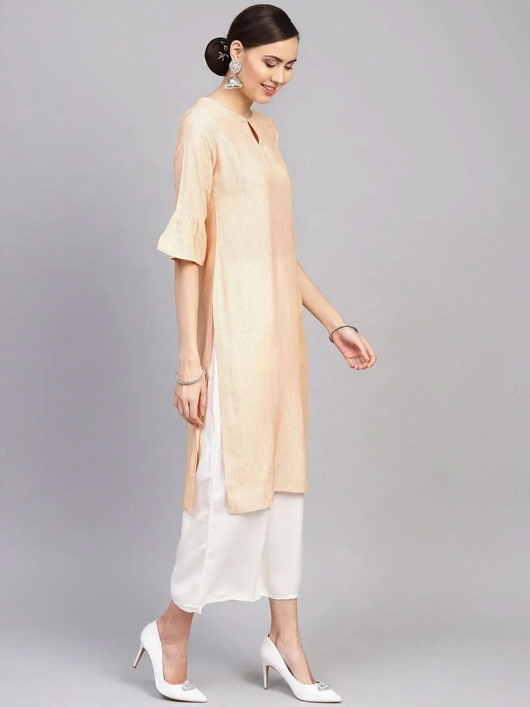 

Orange Striped Rayon Straight Kurta With Palazzos