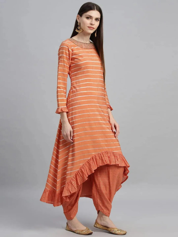 Orange Striped Shantoon Kurta Set - Libas