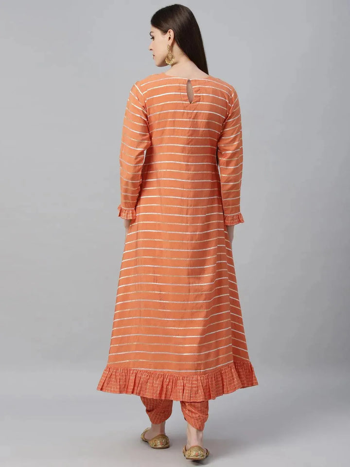 Orange Striped Shantoon Kurta Set - Libas