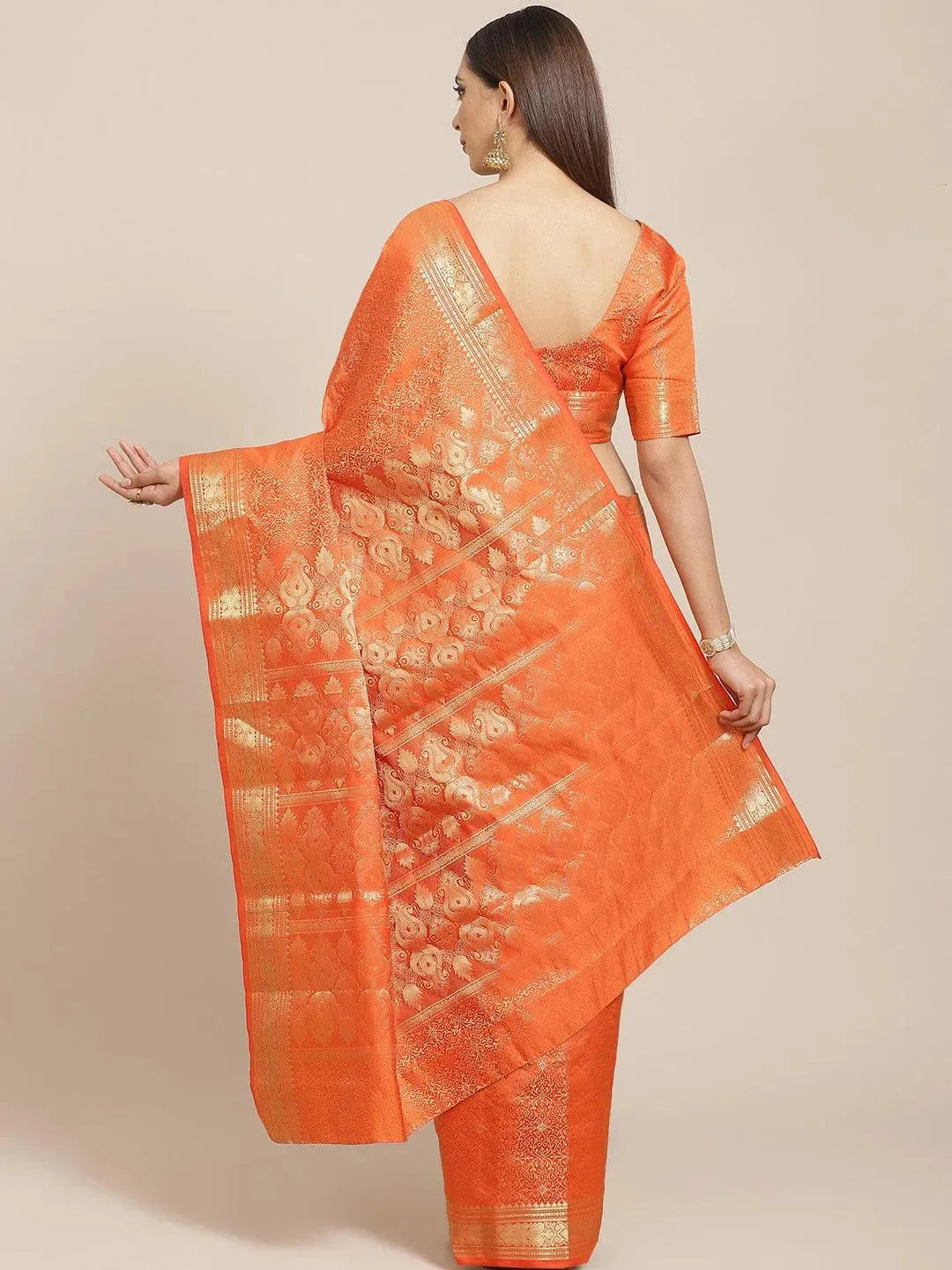 Orange Woven Design Brocade Saree - Libas 