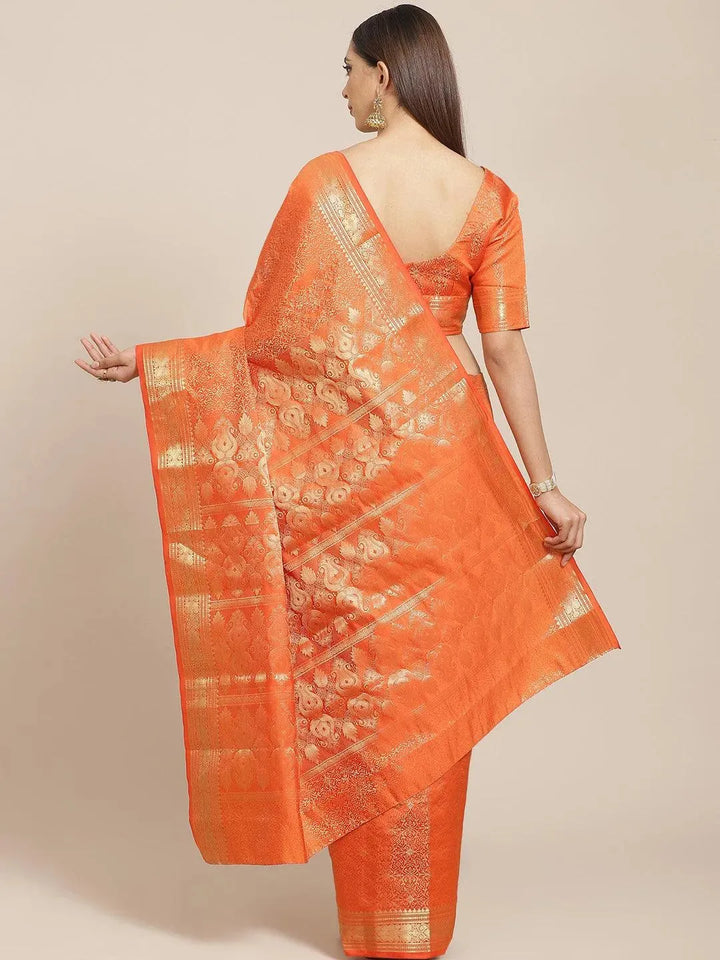 Orange Woven Design Brocade Saree - Libas