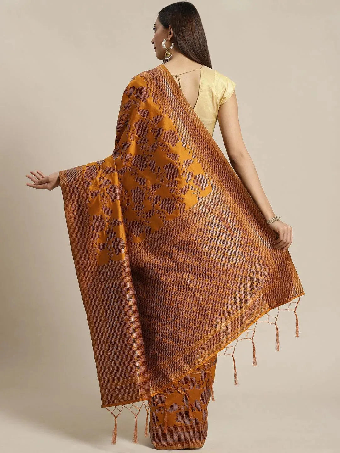 Orange Woven Design Brocade Saree - Libas