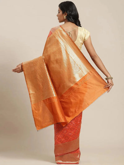 Orange Woven Design Brocade Saree - Libas