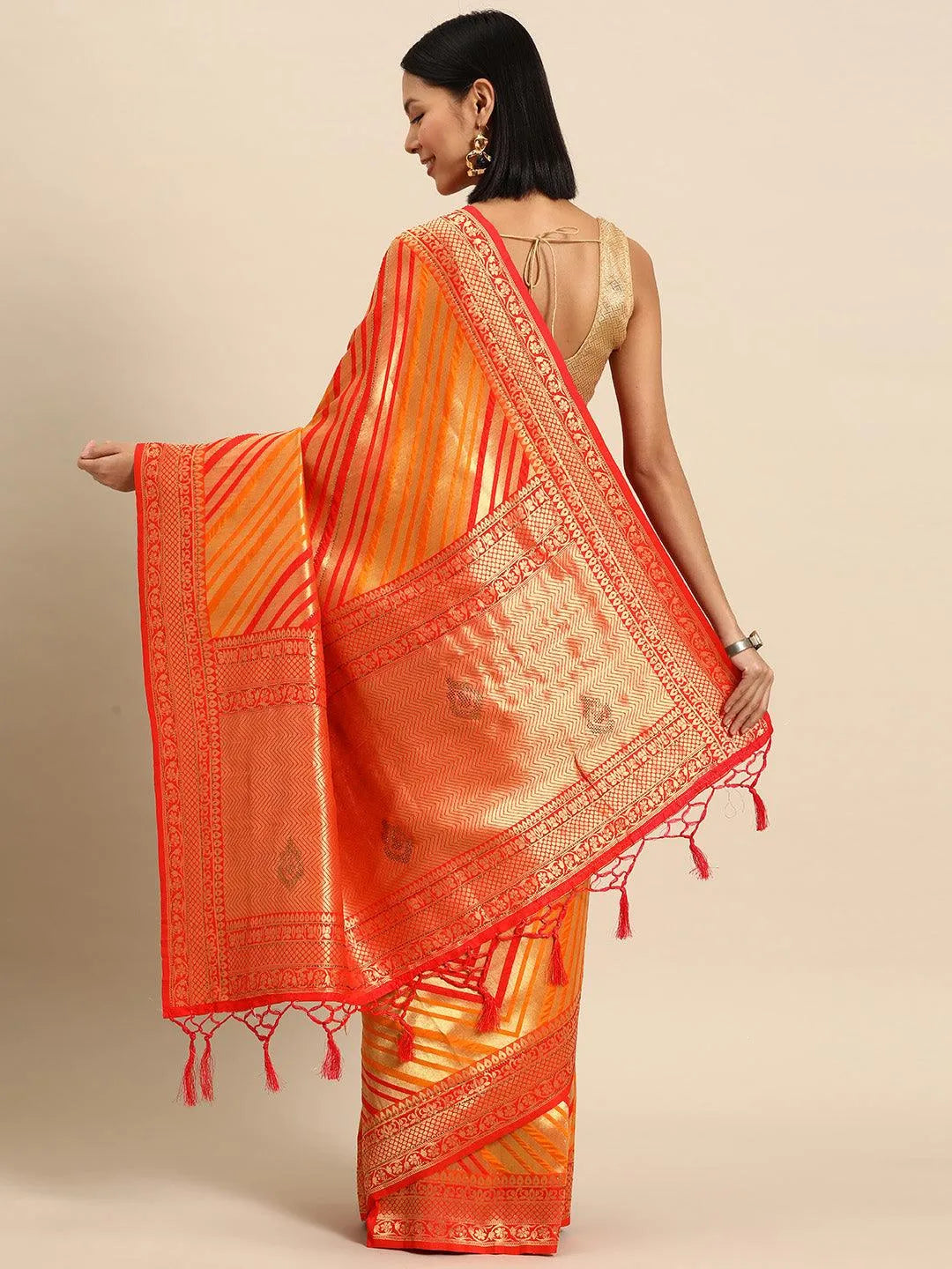 Orange Woven Design Brocade Saree - Libas 