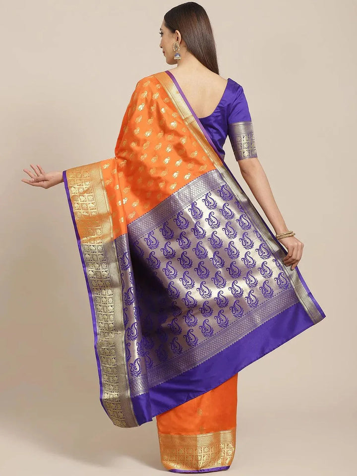 Orange Woven Design Brocade Saree - Libas